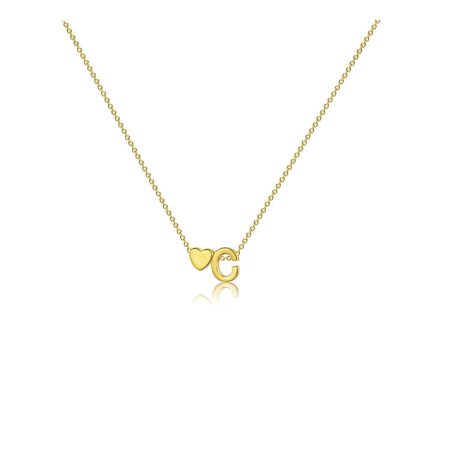CAROVO Heart Initial Necklace