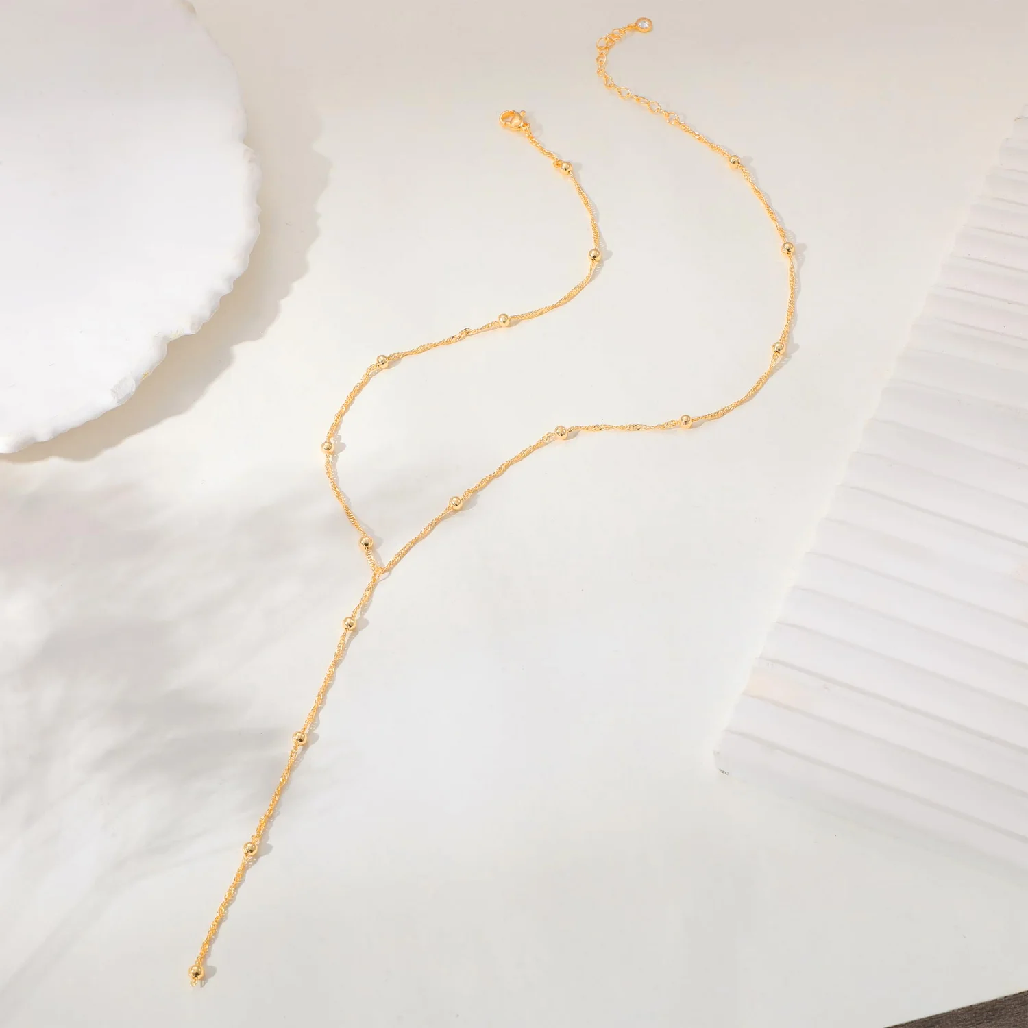 CAROVO Beaded Lariat Necklace, Bead · Gold
