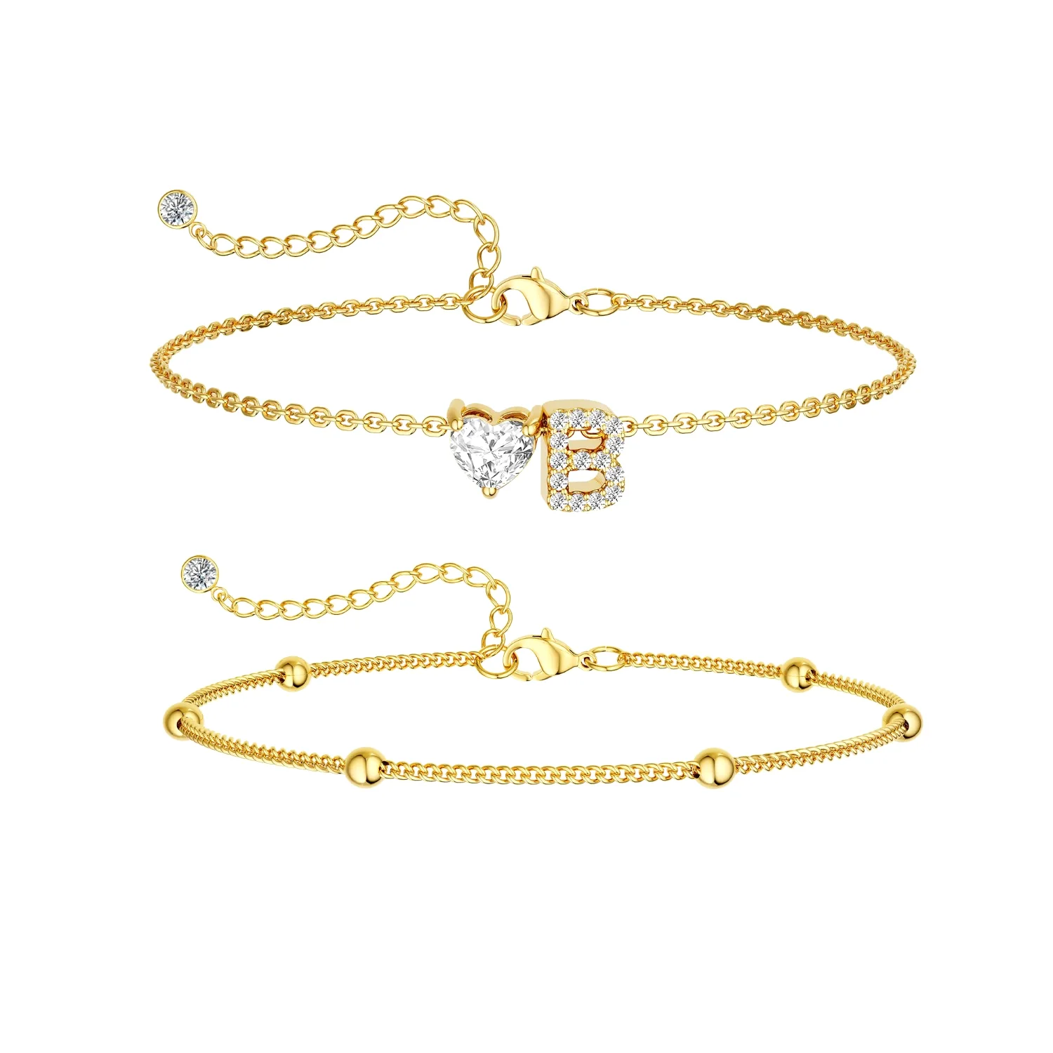 CAROVO CZ Initial Anklet Set, Letter B · Gold