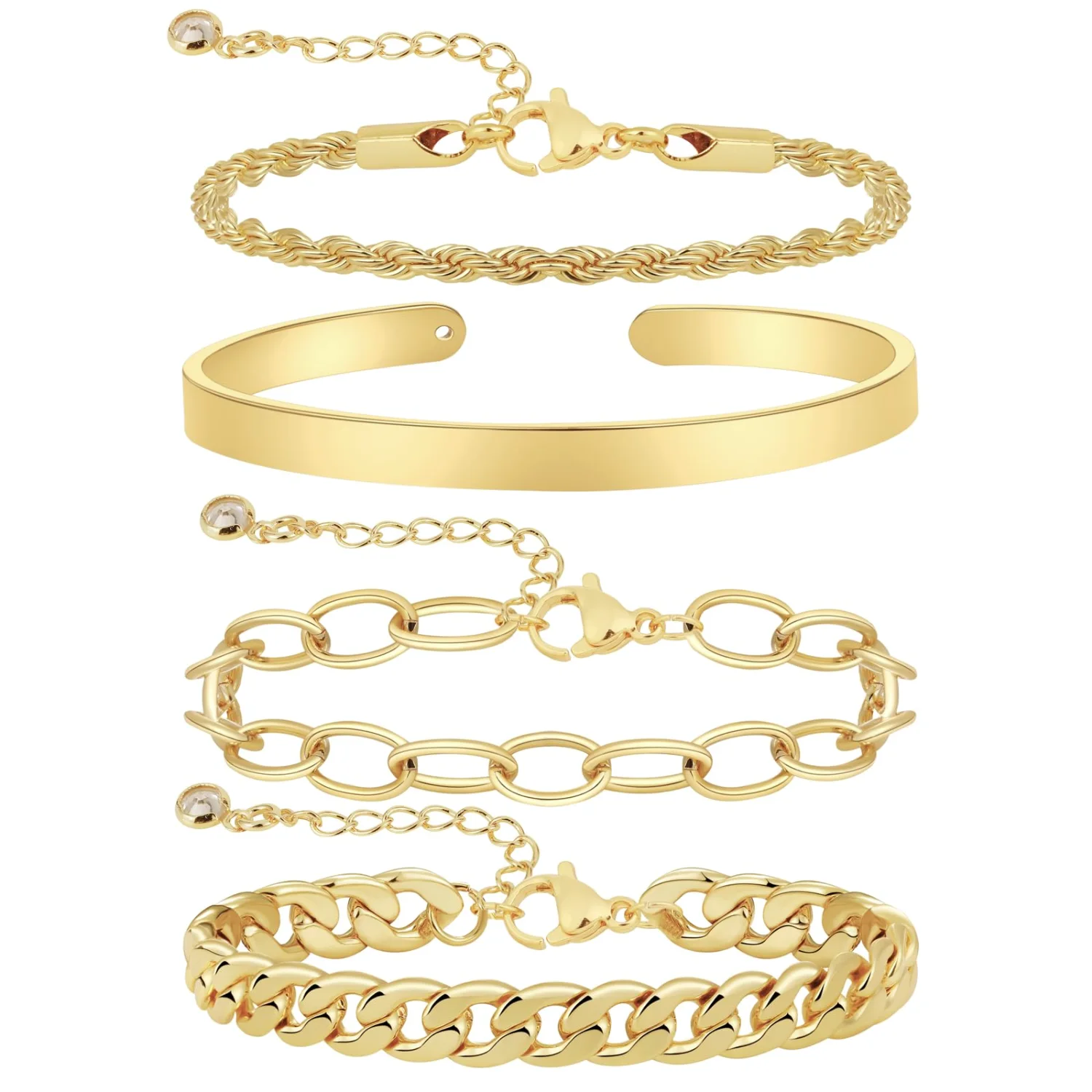 CAROVO Four-Chain Layered Bracelet, 4 layered cuff · Gold