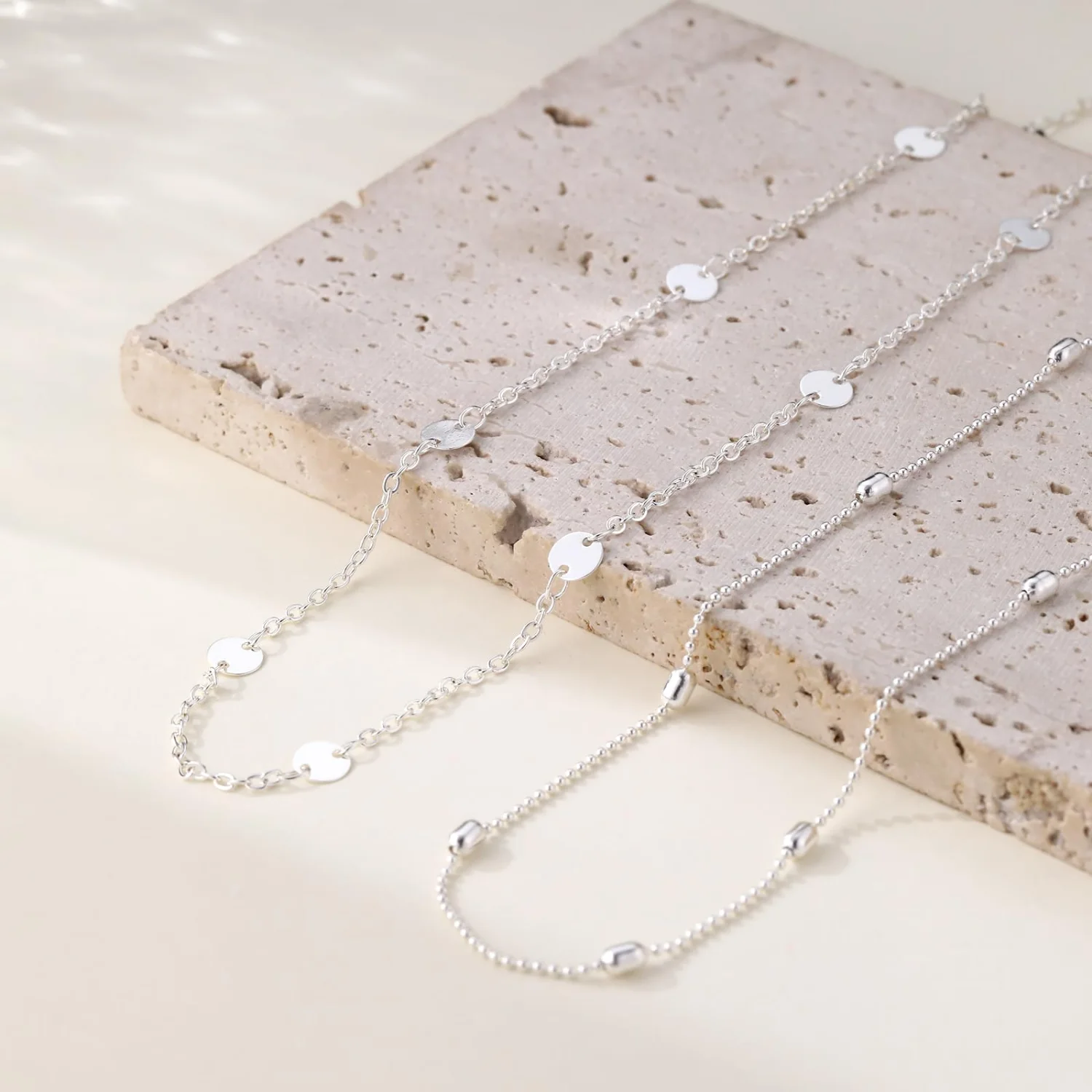 CAROVO Layered Belly Chain, Coin bead · Silver
